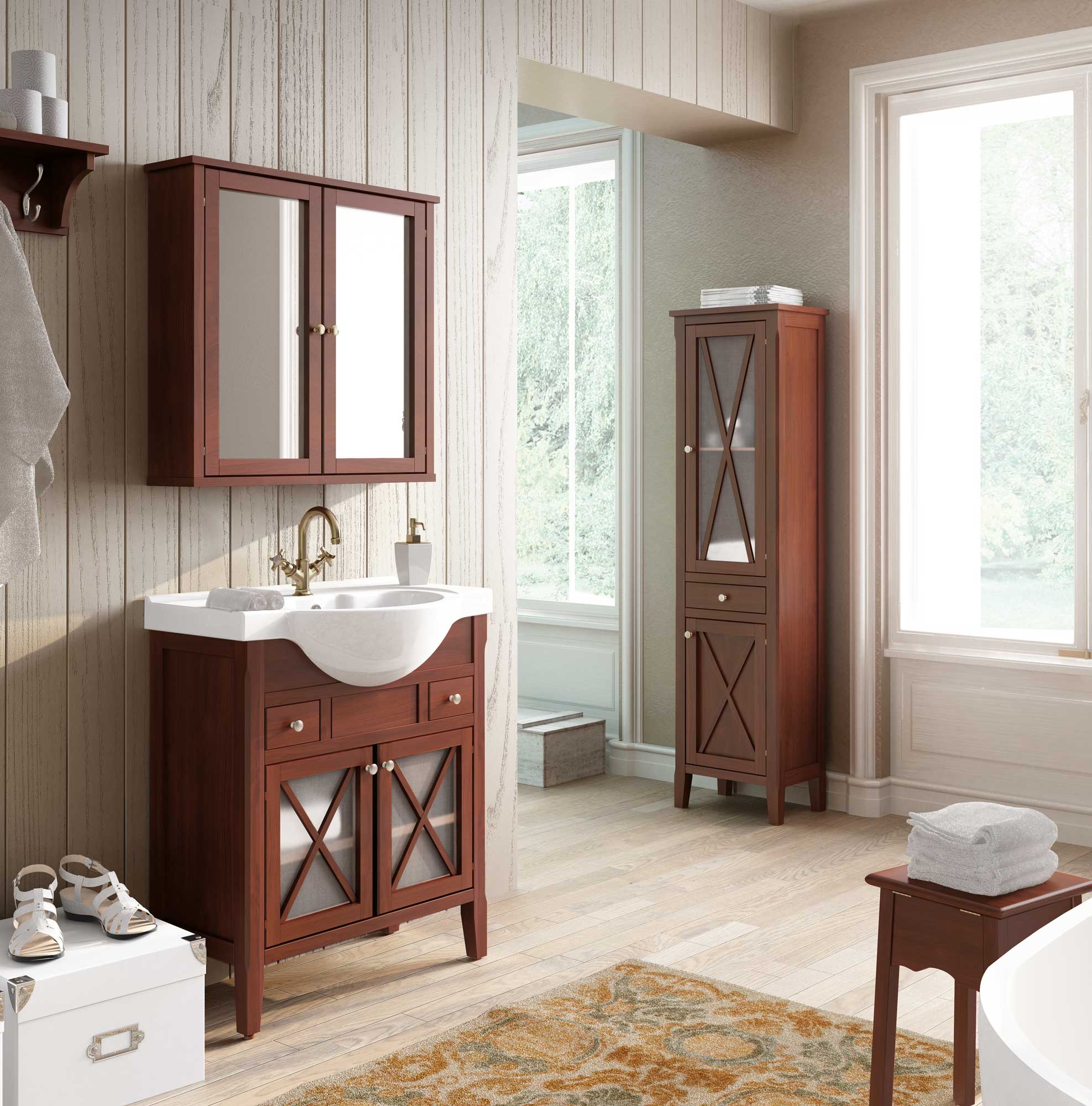 Mueble baño rústico madera natural