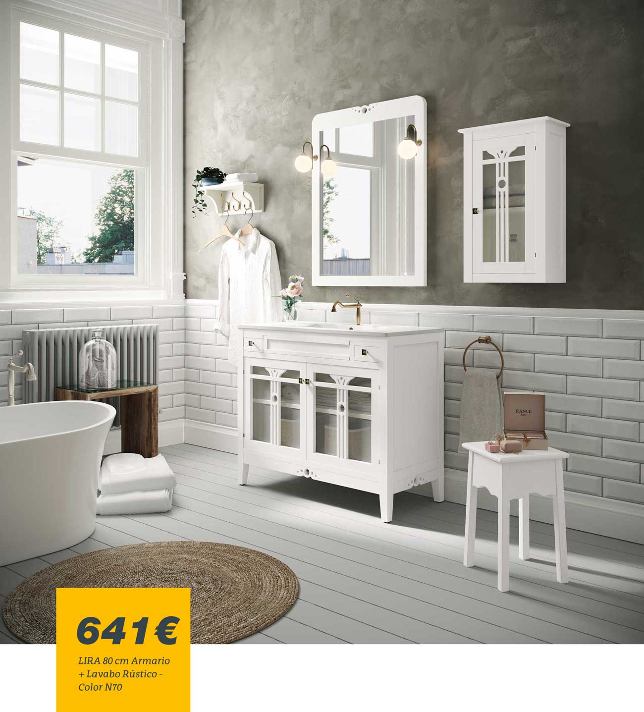 Conjunto de mueble de baño Abril Slim (70 cm, Blanco, Mate, 3 pzs