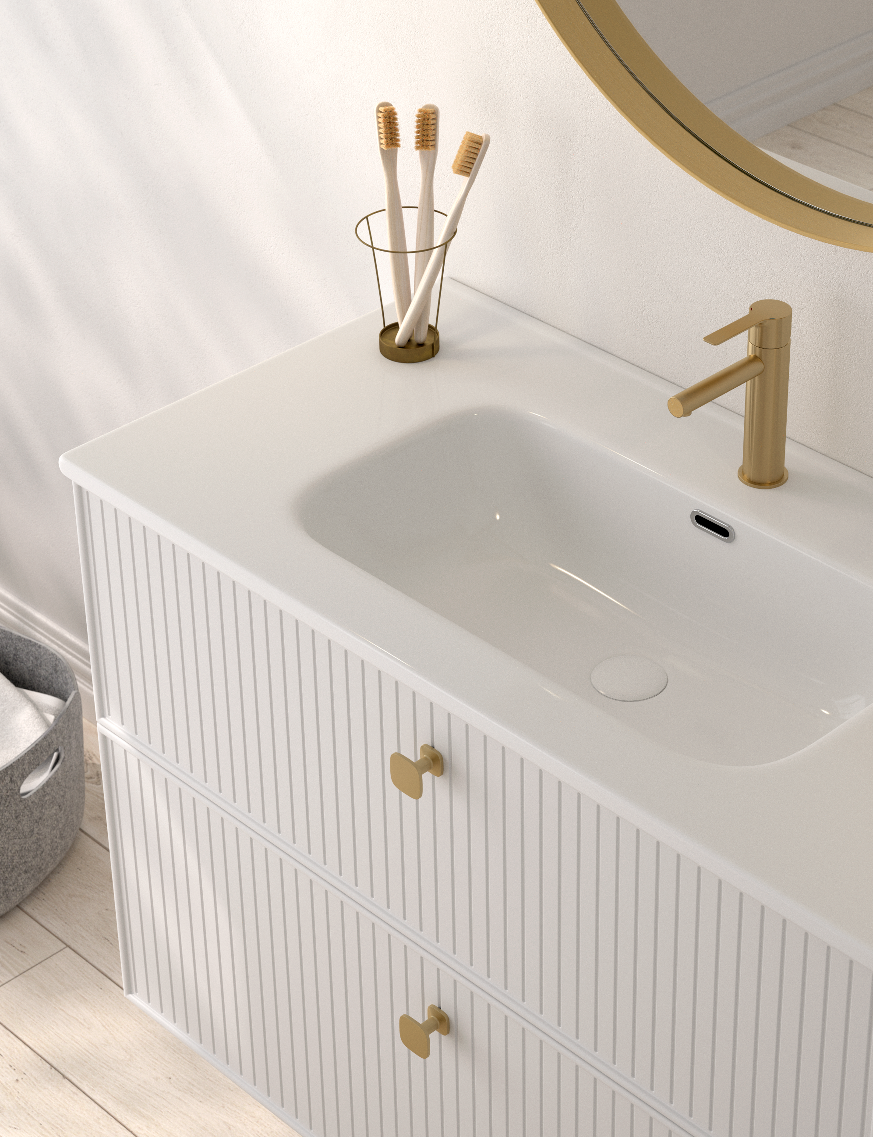 Lavabos Integrados Diseñados para una integración perfecta en la encimera, nuestros lavabos integrados ofrecen un acabado limpio, funcional y elegante. Ideales para baños de líneas modernas.