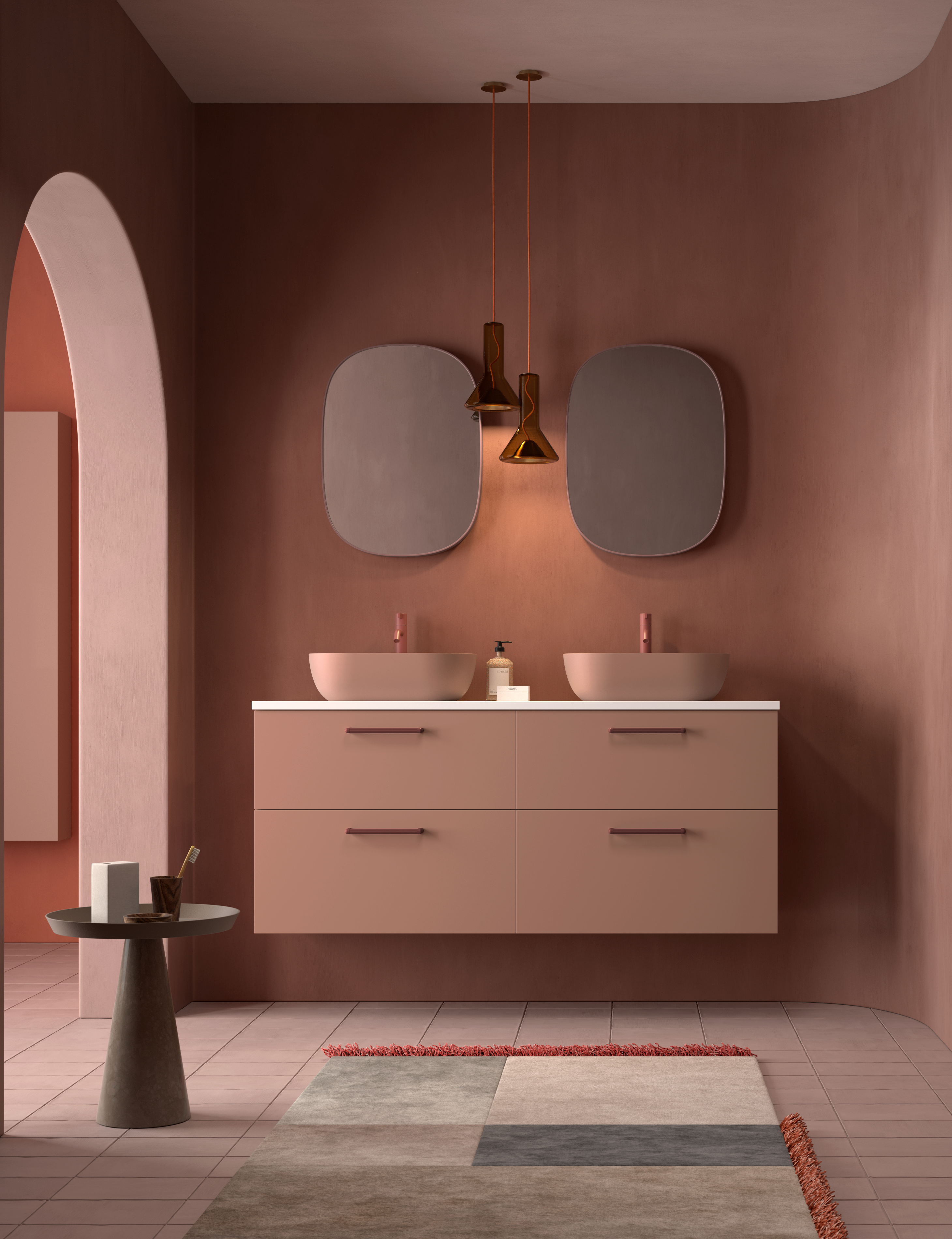 Mueble de baño Carmen en color 251 con tiradores Rigato y diseño versátil.