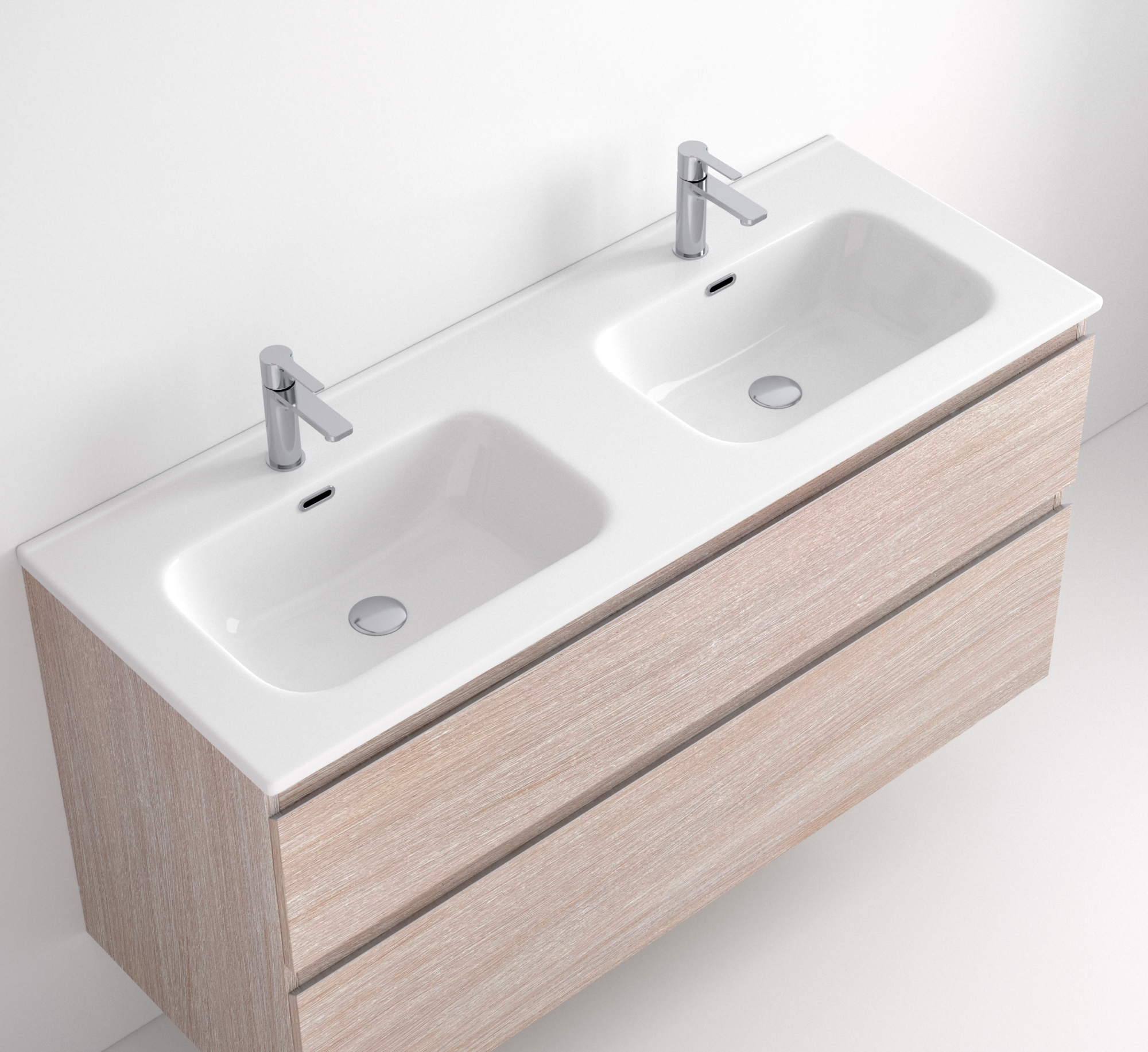 Lavabo Aire Blanco Mate Doble Seno El Lavabo Aire Blanco Mate Doble Seno aporta una solución funcional con un diseño limpio y estilizado. Sus dos senos amplios, junto con el elegante acabado blanco mate, hacen de este modelo la opción perfecta para quienes buscan practicidad sin renunciar a la estética contemporánea. Con acabado en mate y fondo de 46 cm.