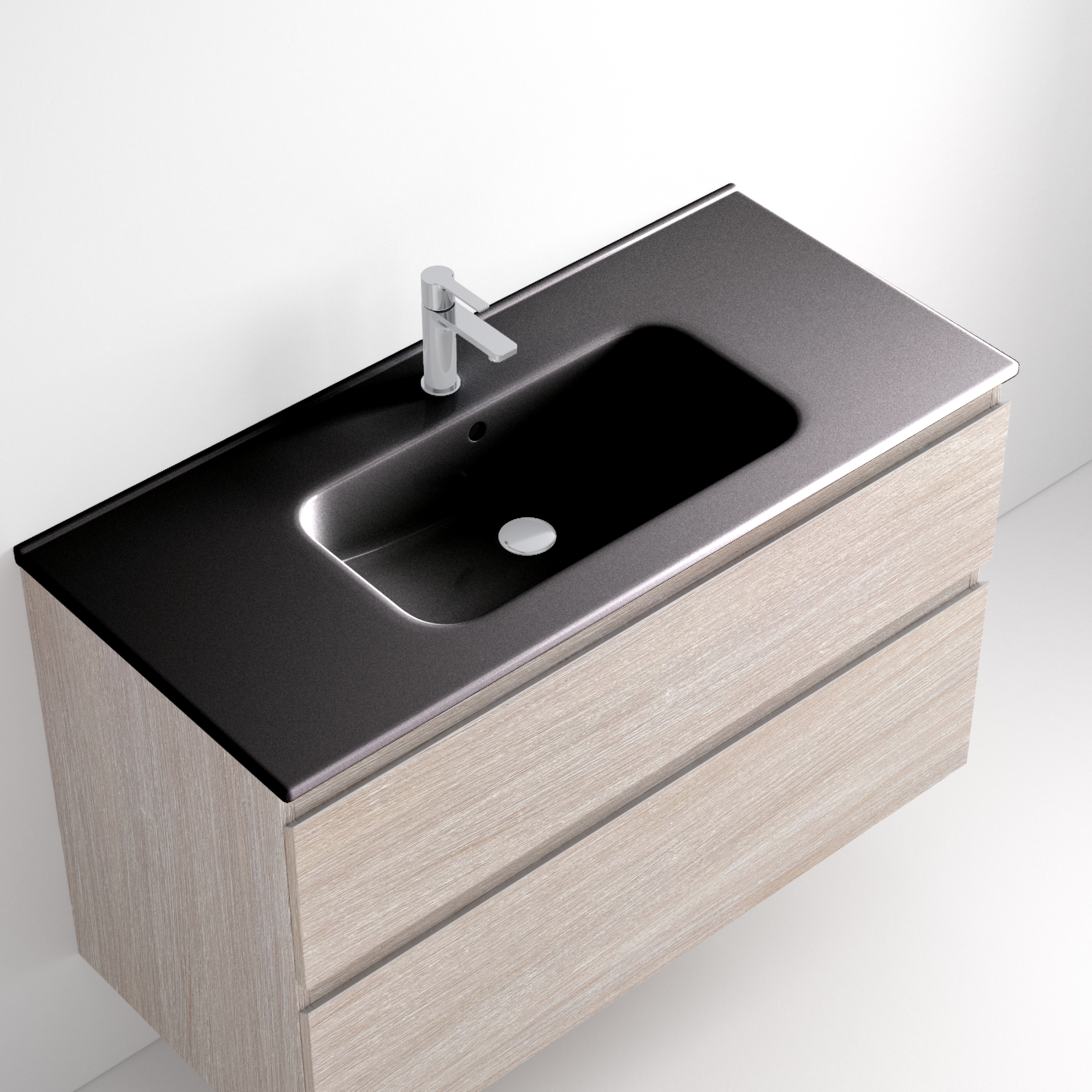 Lavabo Aire Negro Mate El Lavabo Negro Mate Seno Centrado combina el sofisticado acabado mate negro con un diseño limpio y centrado. Ideal para quienes buscan una estética moderna y atrevida, este lavabo se convierte en el centro de atención de cualquier baño, aportando un aire contemporáneo y elegante. Con acabado mate y fondo de 46 cm.