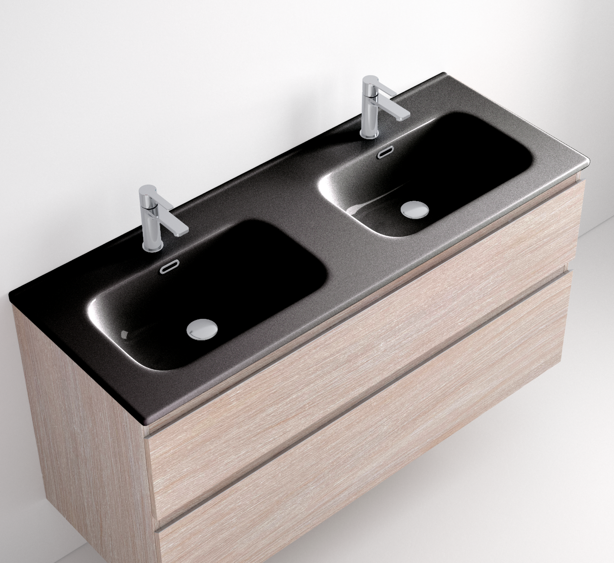 Lavabo Aire Negro Mate Doble Seno Con el Lavabo Aire Mate Negro Doble Seno, la funcionalidad se encuentra con la elegancia. Este lavabo de acabado mate negro con dos senos amplios es perfecto para baños de alto diseño, ofreciendo un toque sofisticado mientras proporciona comodidad para el uso simultáneo. Con acabado en mate y fondo de 46 cm.