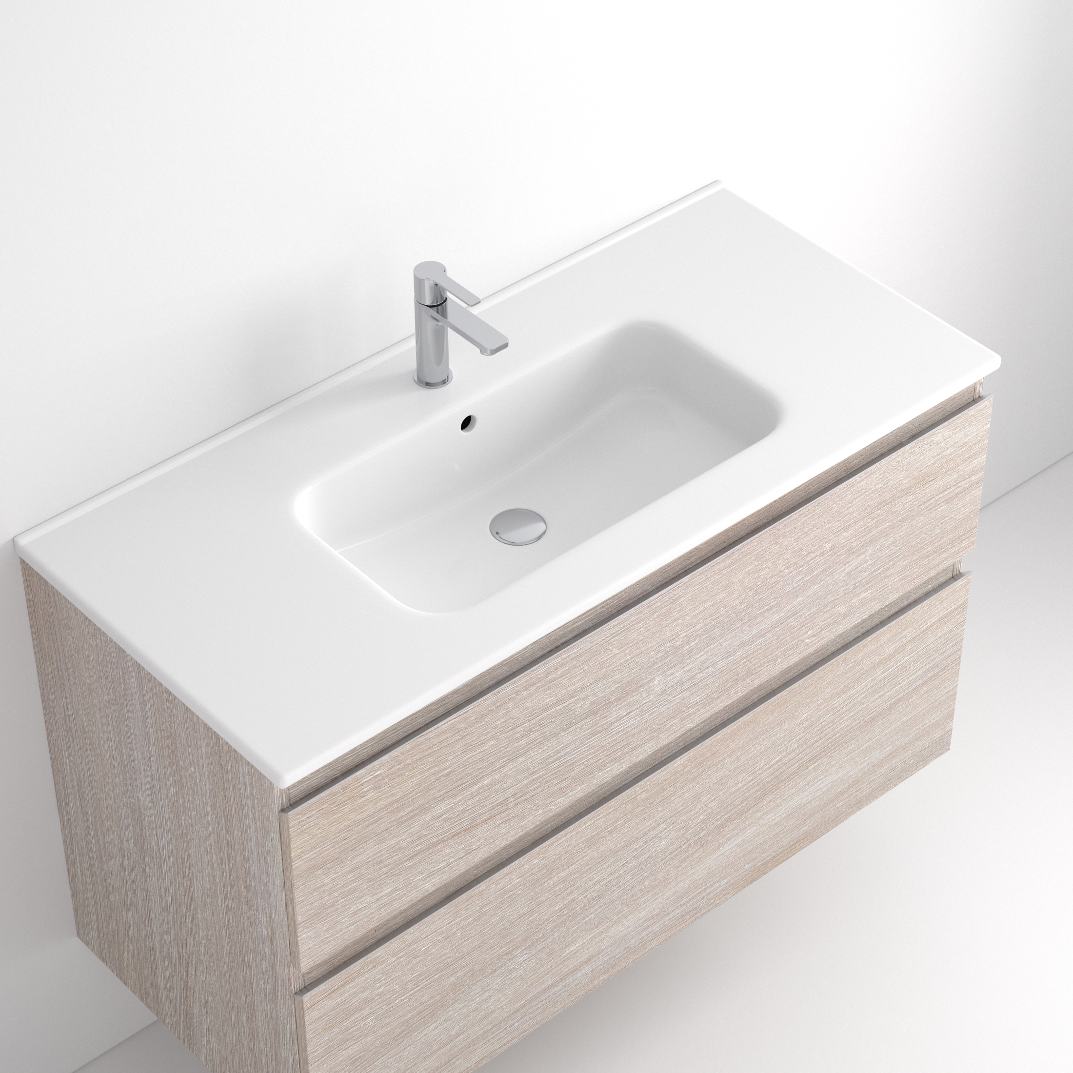 Lavabos Aire Integrados Lavabos de porcelana con diseño minimalista y líneas suaves. La gama de lavabos Aire aporta ligereza visual y elegancia funcional, ideal para baños modernos y luminosos.