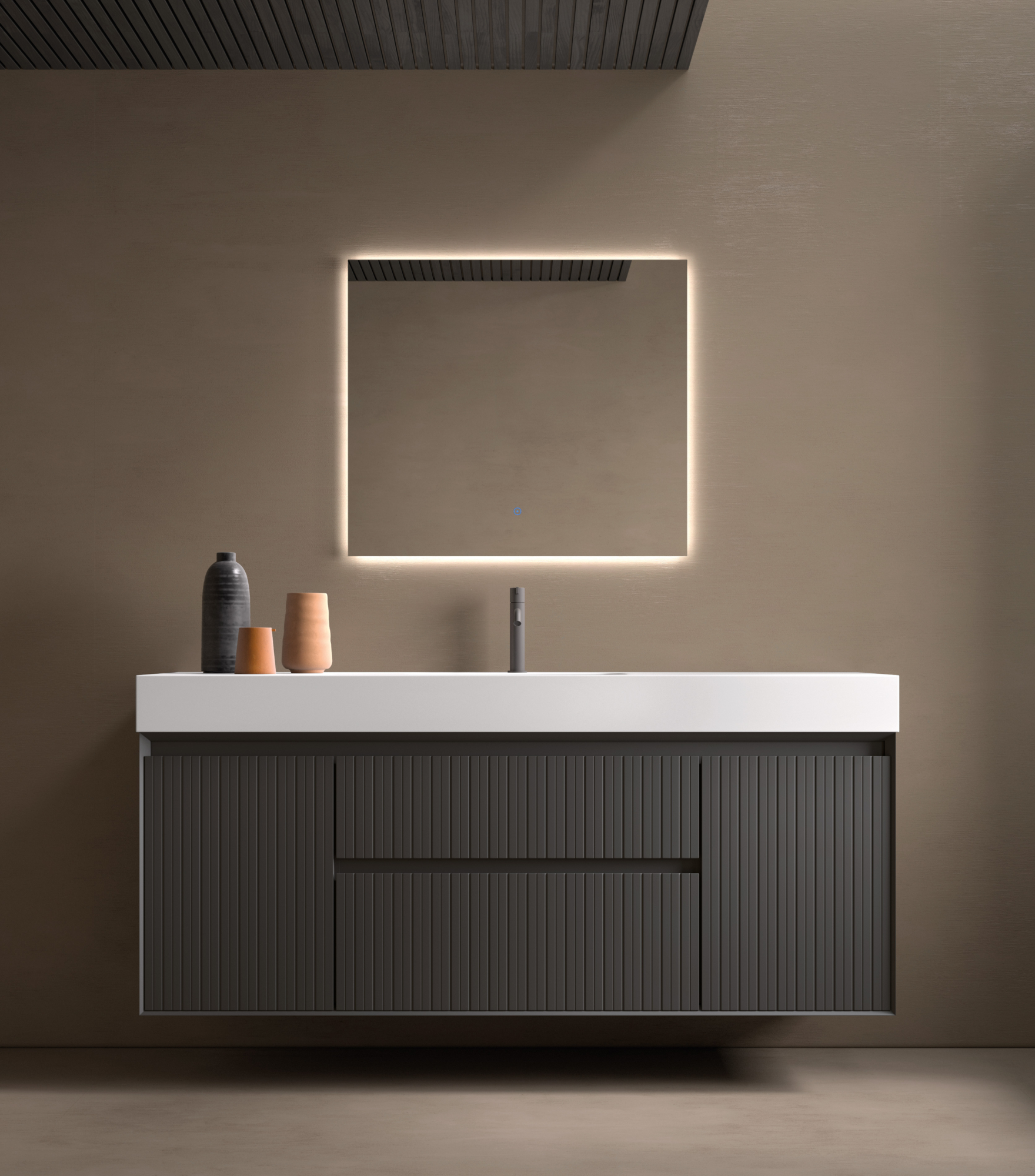 Mueble de baño moderno de la colección Novus de Avila Dos, con líneas elegantes, acabado natural y diseño minimalista que combina funcionalidad y estilo contemporáneo.