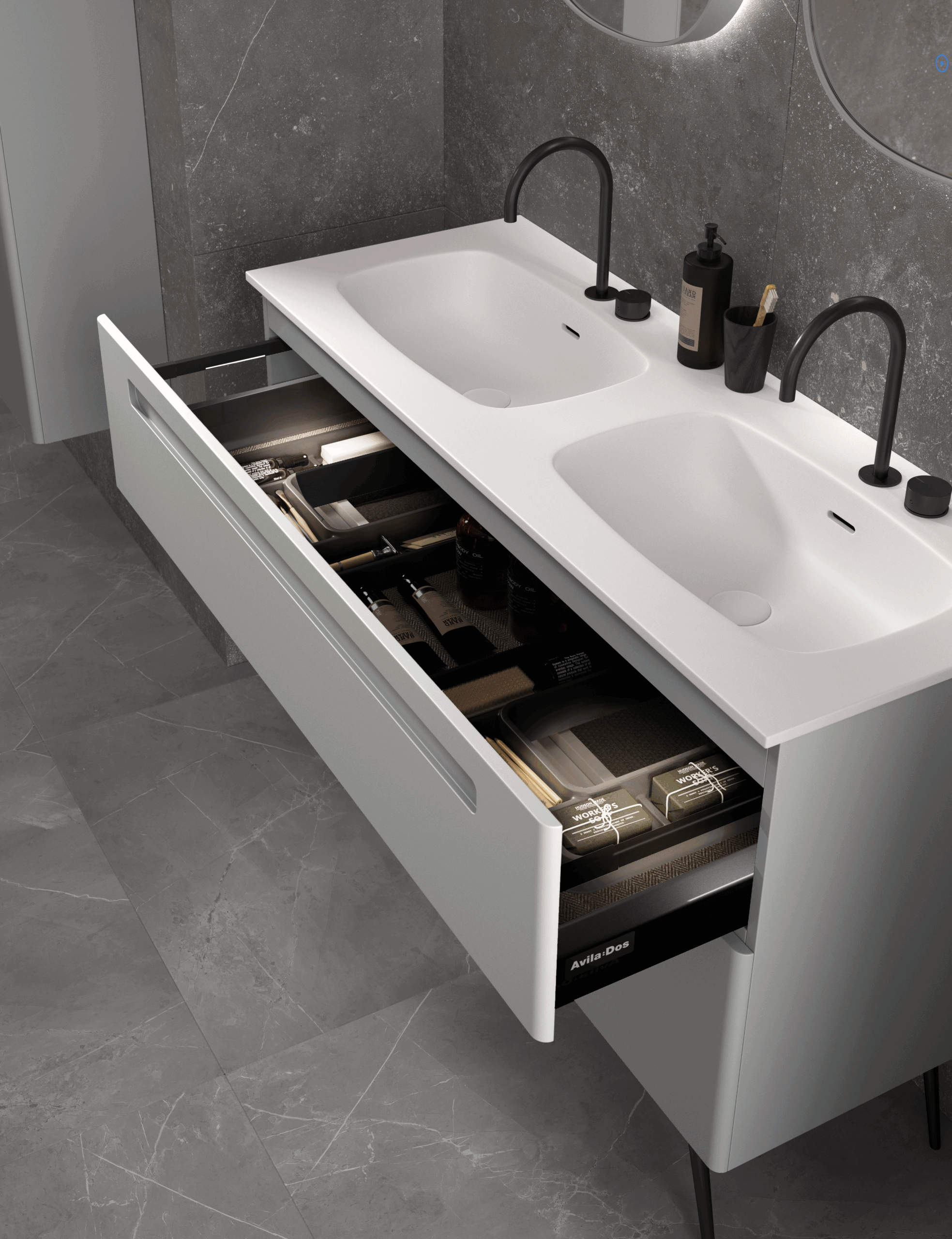 Mueble de baño lacado con cajón iluminado mediante LED integrado – Avila Dos.