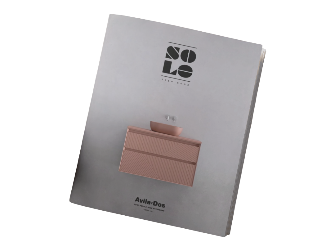 solo_book_2 Imagen del catálogo impreso Solo Book de Avila Dos que presenta las colecciones de muebles de baño Novus y Advance, con diseños contemporáneos, materiales de alta calidad y un enfoque en la elegancia funcional.