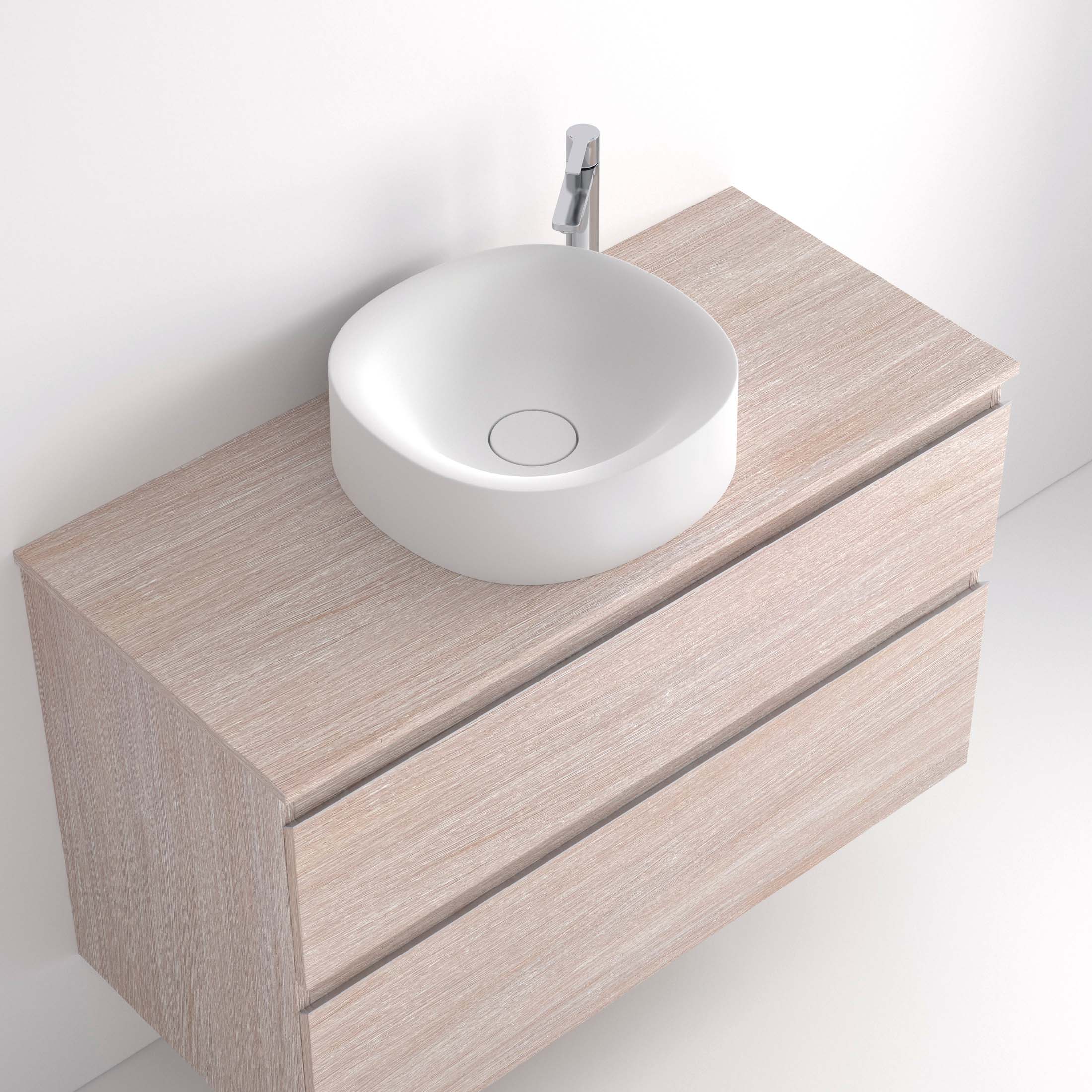 Lavabos Ávrian Lavabos fabricados con cobertura de solid surface para una apariencia continua y sofisticada. Material de alta resistencia, fácil limpieza y acabado impecable.