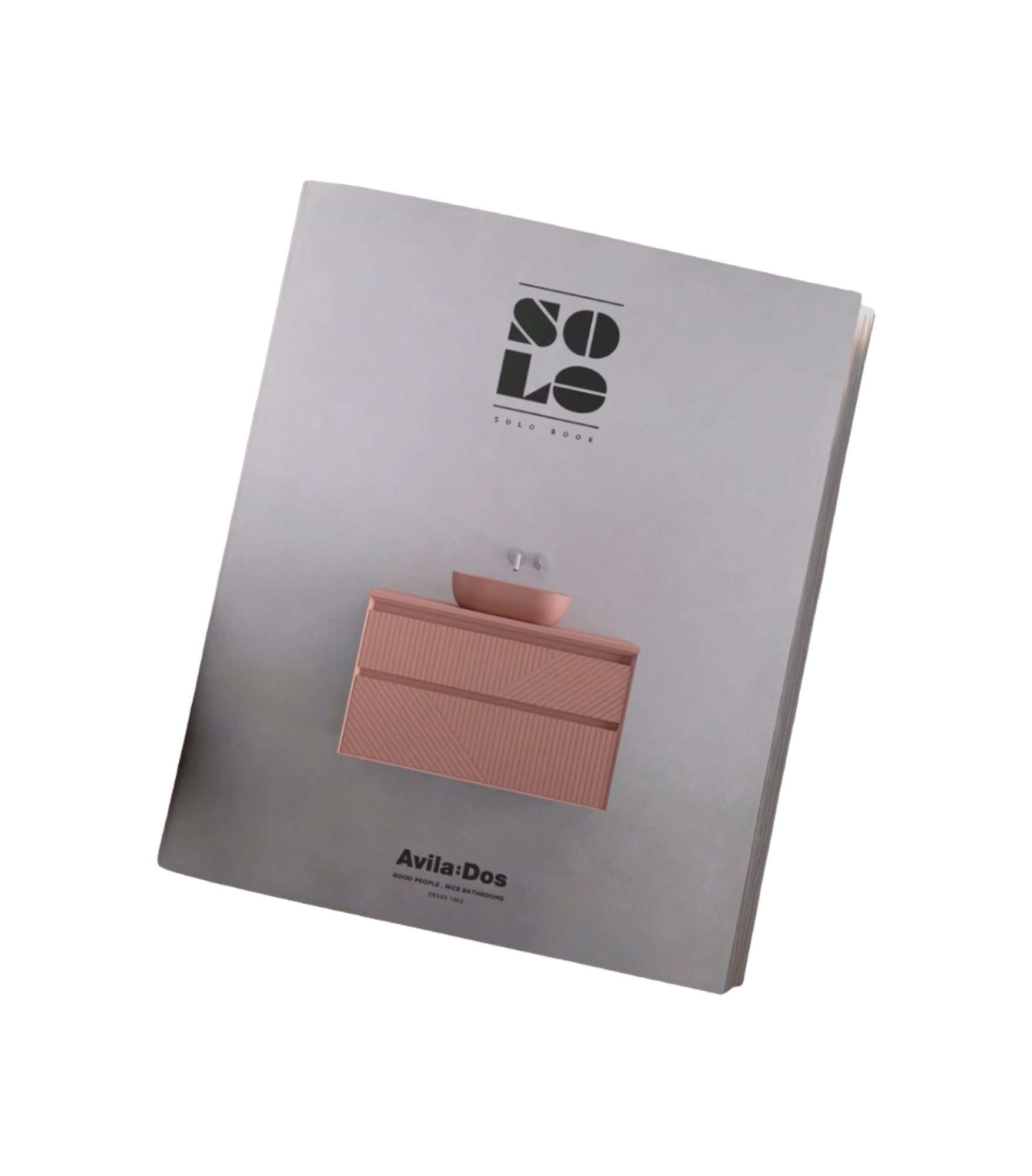 Imagen del catálogo impreso Solo Book de Avila Dos que presenta las colecciones de muebles de baño Novus y Advance, con diseños contemporáneos, materiales de alta calidad y un enfoque en la elegancia funcional.