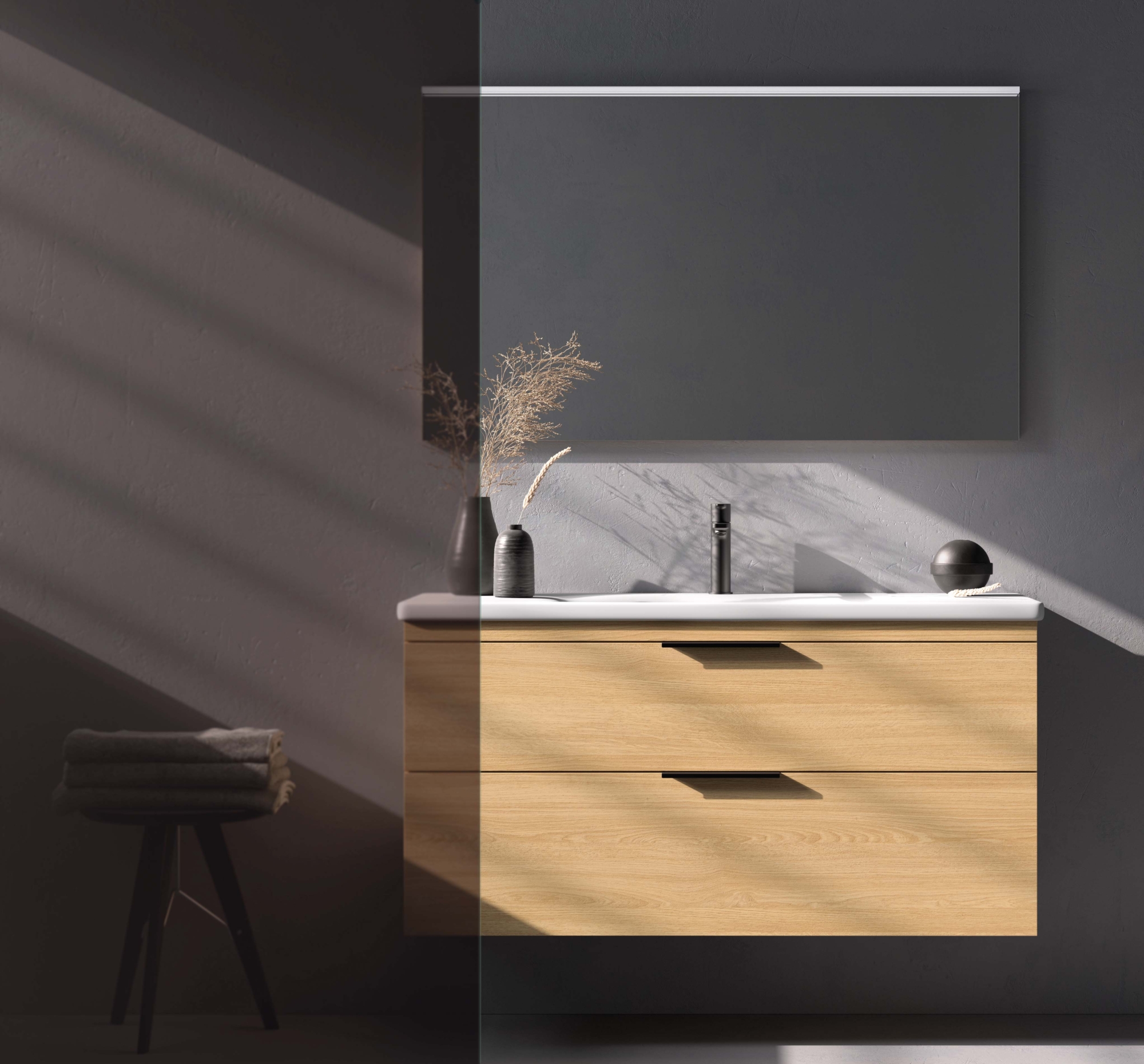 Elena | Lavabo TWO – 120 cm – 2 cajones – Color 25 – Tirador Way Mueble de baño Elena Lavabo TWO 120 cm color 25 con dos cajones y tirador Way.