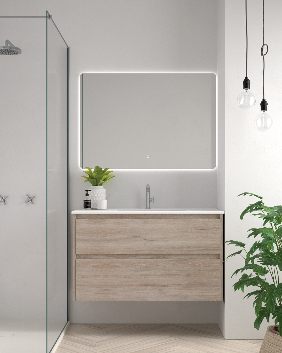 Mueble de baño Carmen de 80 cm con costados vistos, dos cajones y tirador embutido en color 15