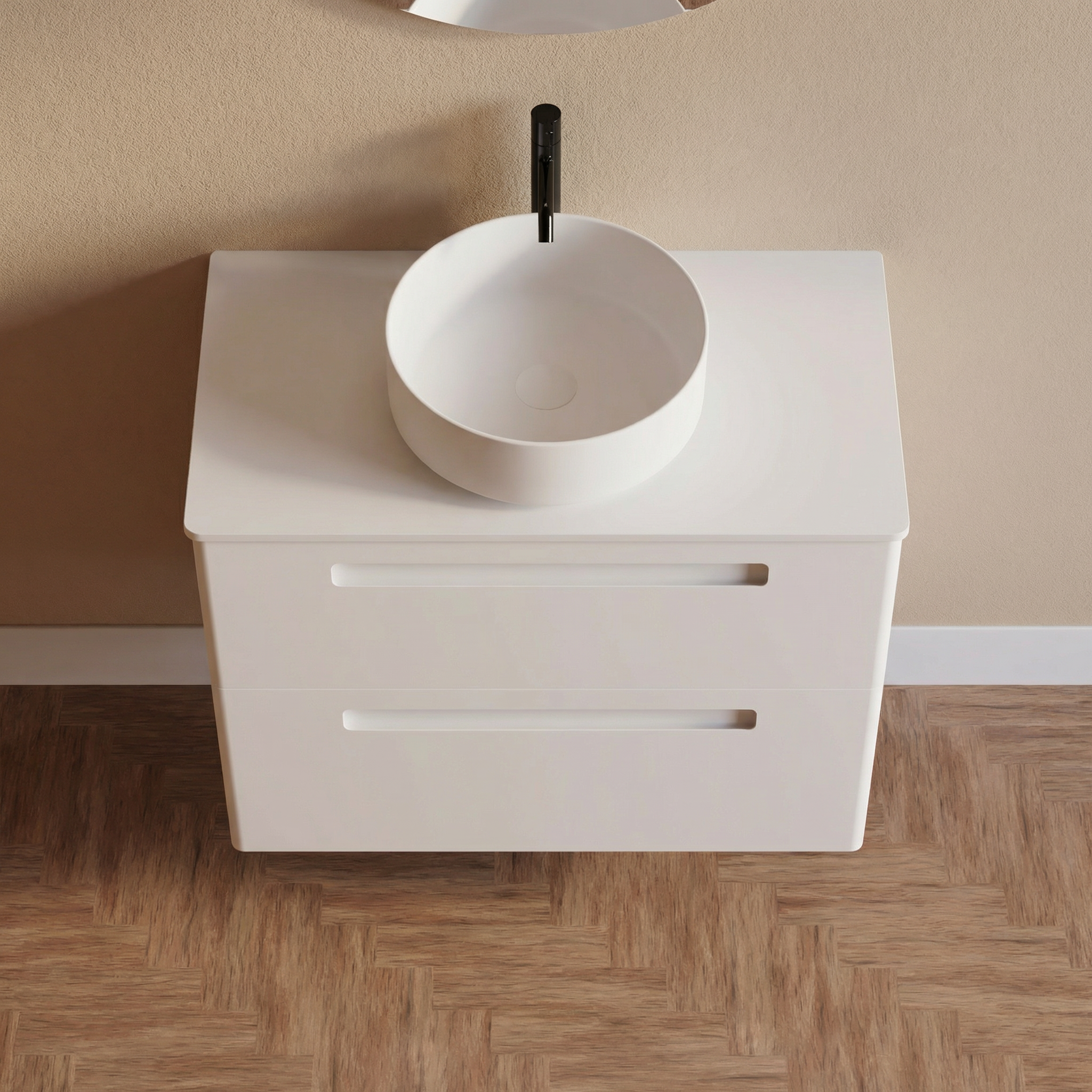 Detalle encimeras lacadas texturizadas Avila Dos con esquinas curvas