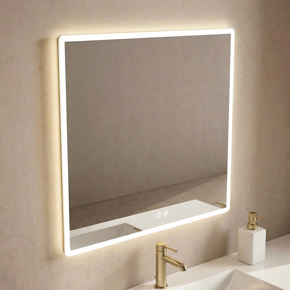 Arenado Curvo LED: diseño elegante con esquinas curvas R20, iluminación uniforme y tecnología táctil para una experiencia más cómoda y moderna.