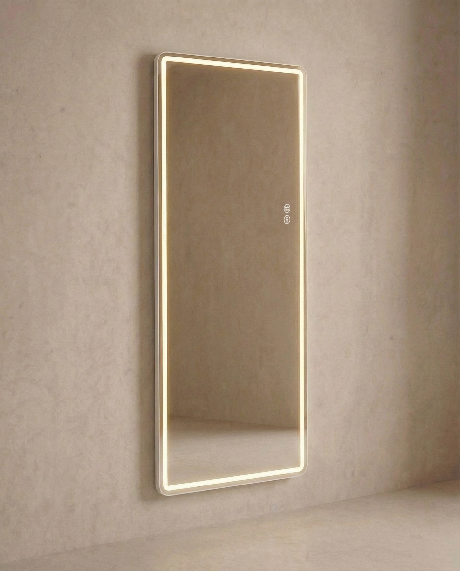 Espejo premium Ovy Arenado LED con diseño ovalado e iluminación LED perimetral arenada. Incluye sensor antivaho y doble sensor táctil para regular la temperatura y la intensidad de la luz.