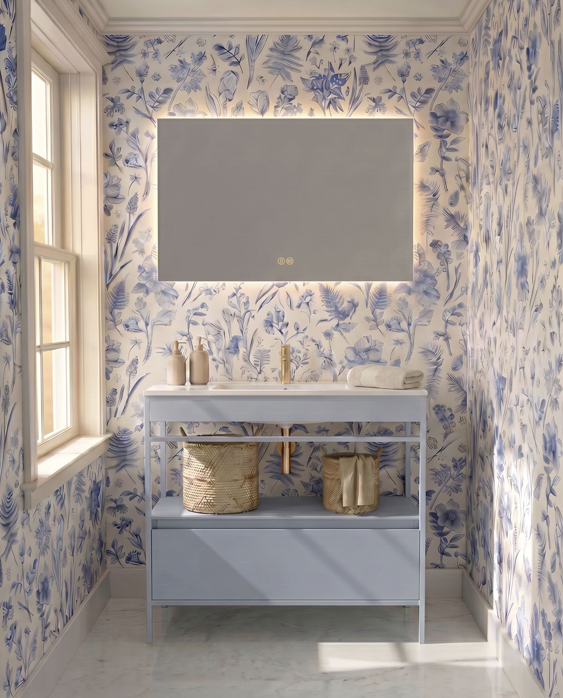 Mueble de baño Frida de 80 cm y 88 cm de altura con lavabo integrado Brisa, estructura y faldón lacados en color 53, estante inferior a juego y módulo cajón opcional Frida integrado.
