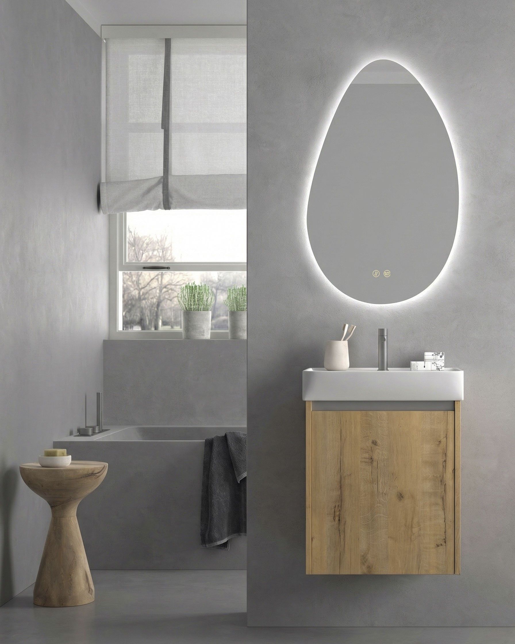 Mueble de baño Slim Recto de 45 cm con 1 puerta en acabado color 18 y lavabo Slim Recto. Incluye espejo Gota LED.